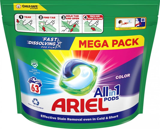Skalbimo kapsulės Ariel Colour, 63 vnt.