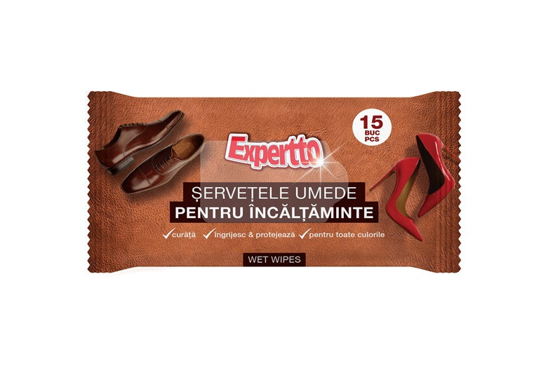 Chusteczki do obuwia na mokro EXPERTTO, 15 szt.