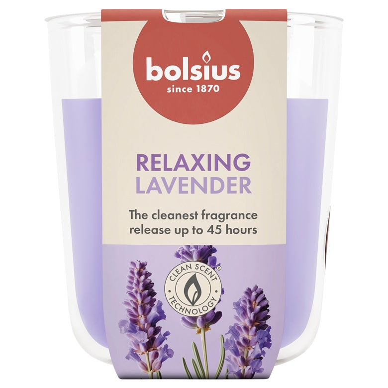 Žvakė, aromatinė Bolsius Relaxing Lavender, 45 h, Violetinė