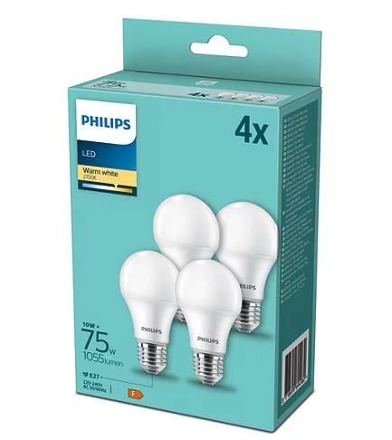 Żarówka Philips LED, A60, E27, 10 W, 1055 lm, 2700K, 4 szt.