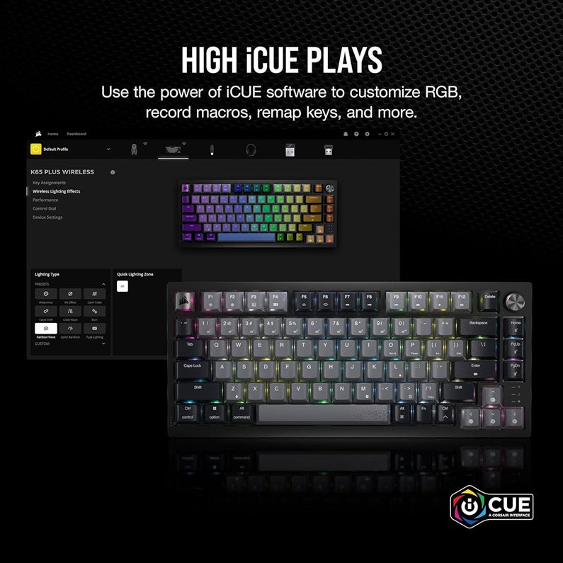 Klaviatūra Corsair K65 PLUS EN, juoda/pilka, belaidė