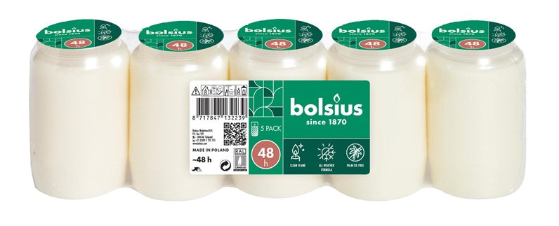 Žvakės įdėklai Bolsius, 48 h, 5 vnt., Balta sp. 9 cm