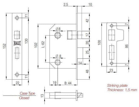 Įleidžiamoji spyna Kale Kilit 251/WC dengtas žalvariu 62 mm