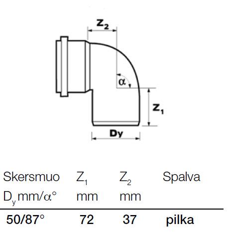 Vidaus kanalizacijos alkūnė Wavin, Ø 50 mm, 87°
