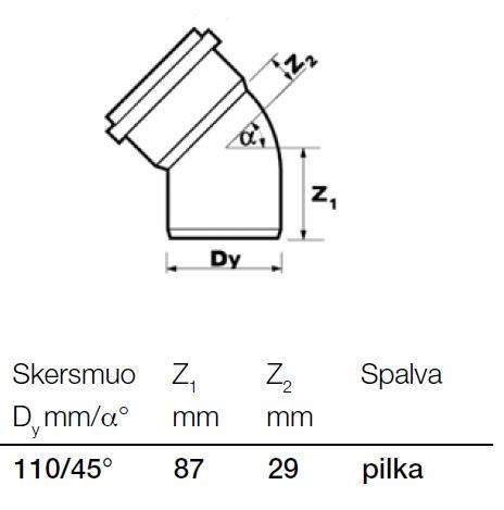 Vidaus kanalizacijos alkūnė Wavin, Ø 110 mm, 45°