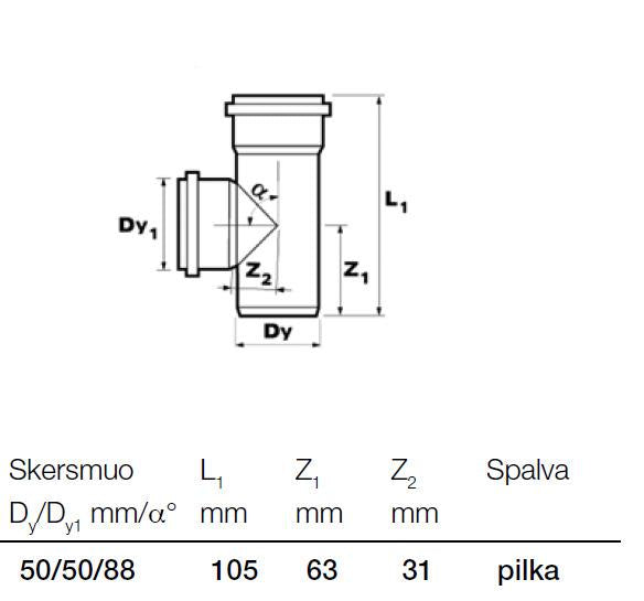 Trójnik kanalizacyjny wewnętrzny Wavin, Ø 50 / 50 mm, 88°