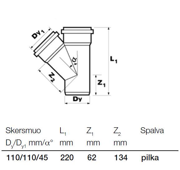 Trójnik Wavin do kanalizacji wewnętrznej, Ø 110 / 110 mm, 45°
