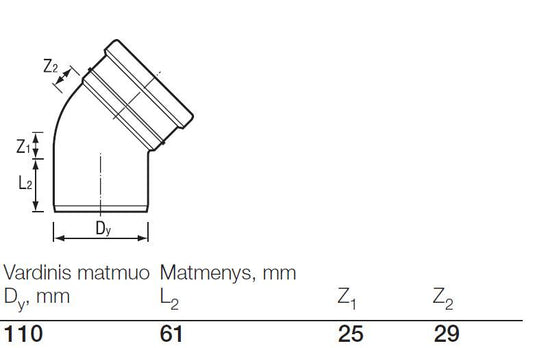 Lauko kanalizacijos alkūnė Wavin, Ø 110 mm, 45°
