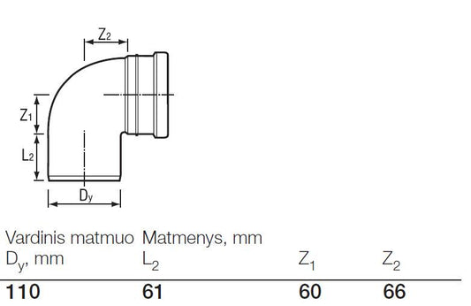 Lauko kanalizacijos alkūnė Wavin, Ø 110 mm, 88,5°