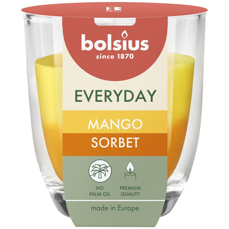 Świeca zapachowa Bolsius Mango Sorbet, 21 godz. Żółta/Pomarańczowa