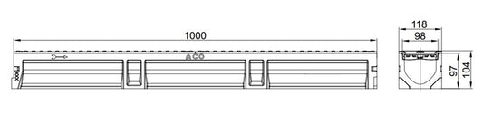 Odwodnienie liniowe ze spustem Ø 110 mm, B125 Aco Euroline, 1 m