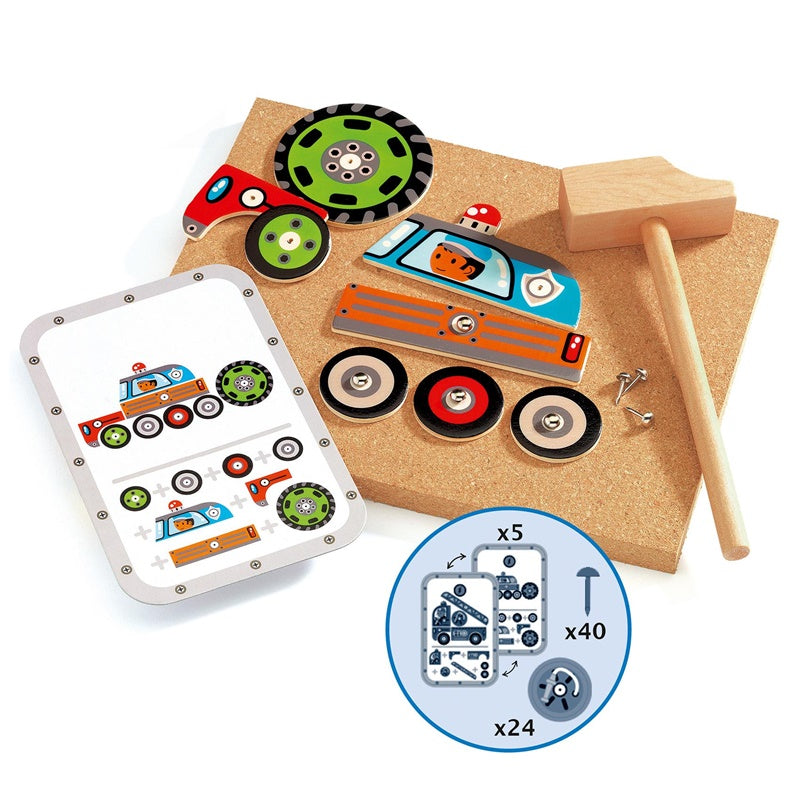 Zestaw do tworzenia drewnianych figurek Djeco Vehicles DJ06641