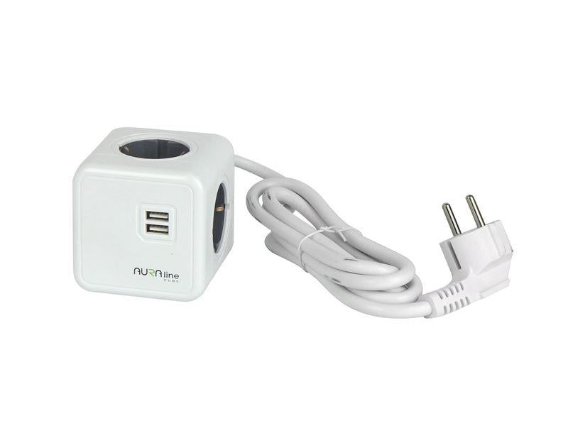 Przedłużacz domowy AURA LINE, 4 gniazda, 2USB C, 1,5m