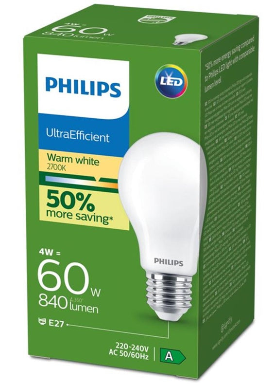 Żarówka Philips LED, A60 E27 4W 840LM 2700K