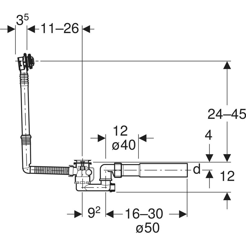 SYFON GEBERIT D52 26CM CHROMOWANY