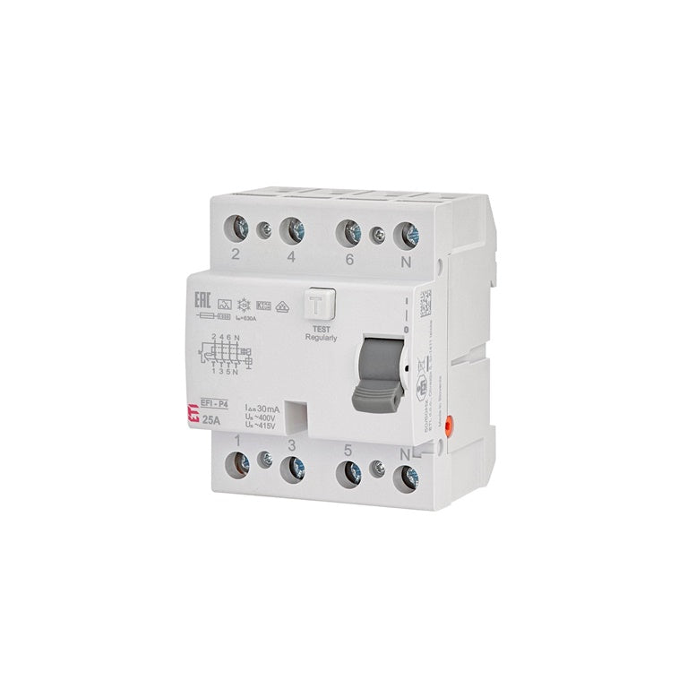 Srovės nuotėkio rėlė ETI EFI6-P4 A 6kA, 4P, 25 A, 415 V,30mA