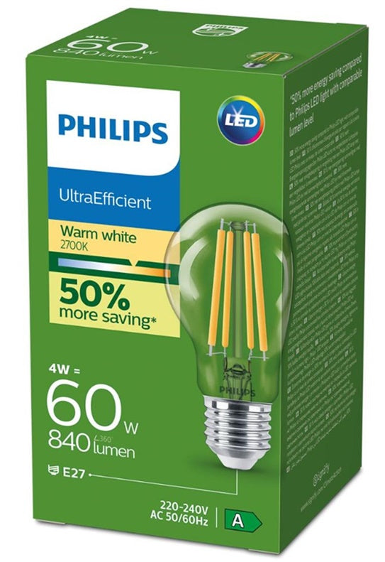 Lemputė Philips LED, A60, E27, 4W, 840LM, 2700K CL