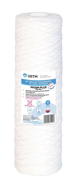 Mechaninė siūlinė filtro kasetė USTM PP20M PLUS 10", 20 mkm