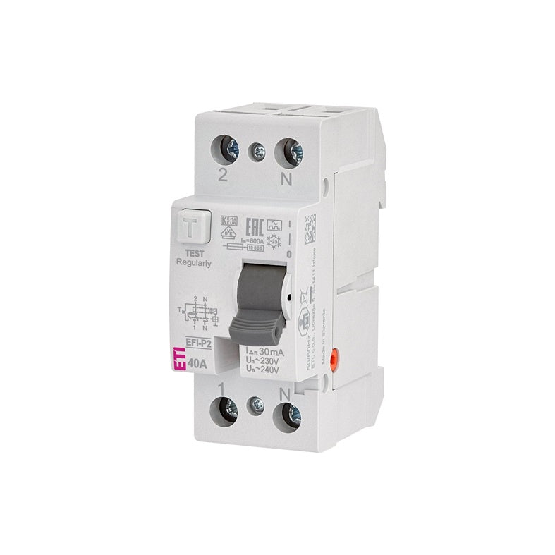 Srovės nuotėkio rėlė ETI EFI-P2 A 10kA, 2P, 40 A, 240 V,30mA