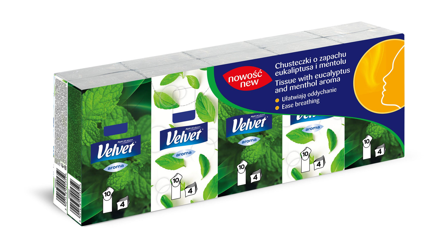 Vienkartinės nosinaitės Velvet, 4 sl, 10 vnt.