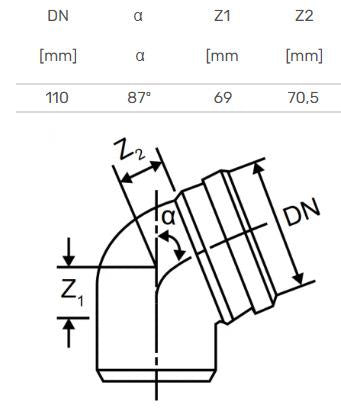 Alkūnė vidaus kanalizacijai Magnaplast Skolan, 110 mm, 87 °