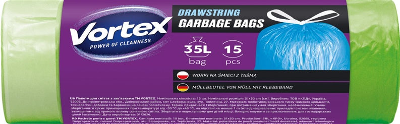 Worki na śmieci Vortex, 35 l, 15 szt.