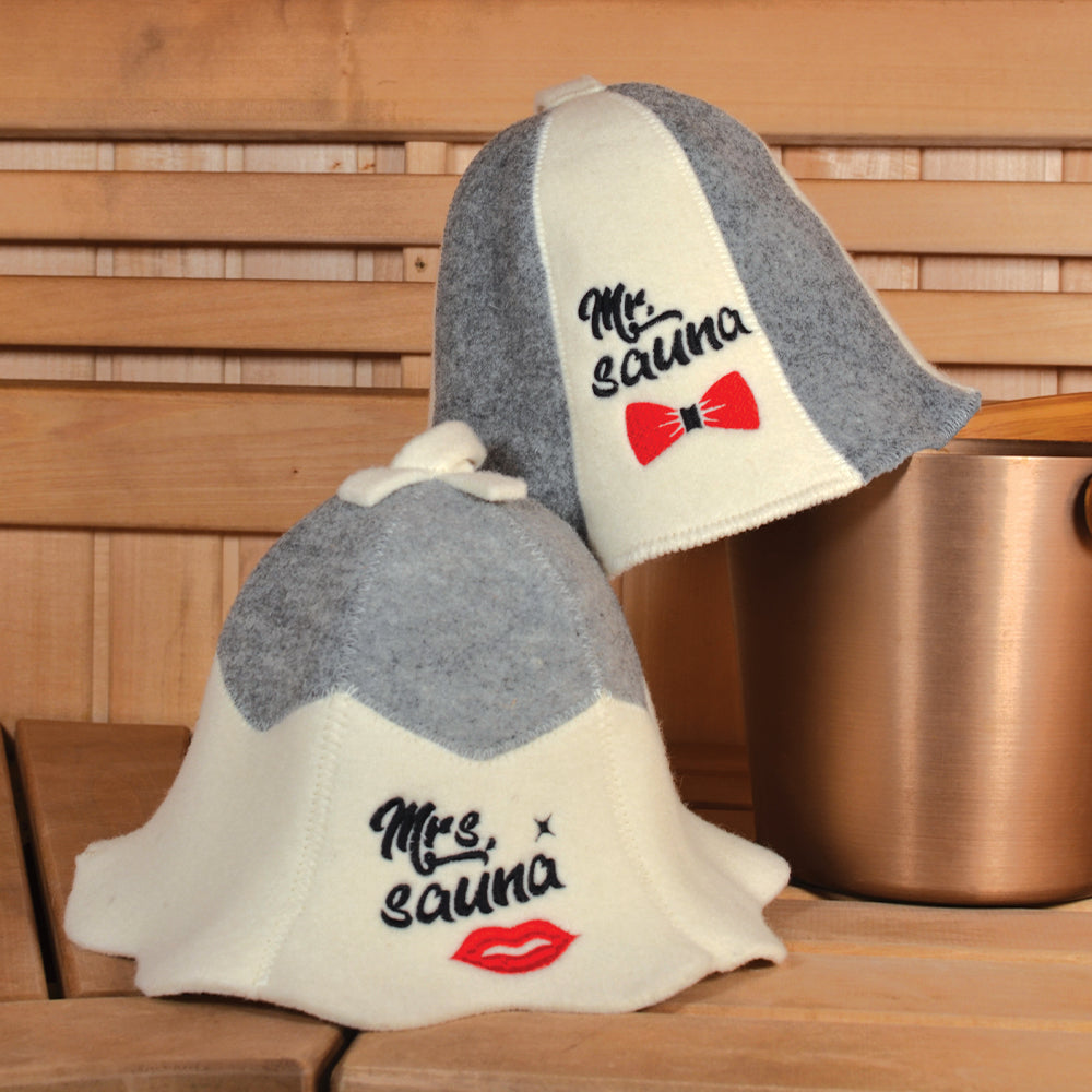 Sauna Hats 'Mr. and Mrs. Sauna', 100% Wool, Set of 2 - The Perfect Sauna Accessory for Couples