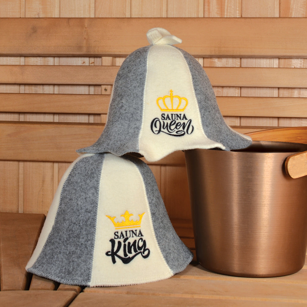 Sauna Hats “Sauna King and Queen”, 100% Wool, Set of 2