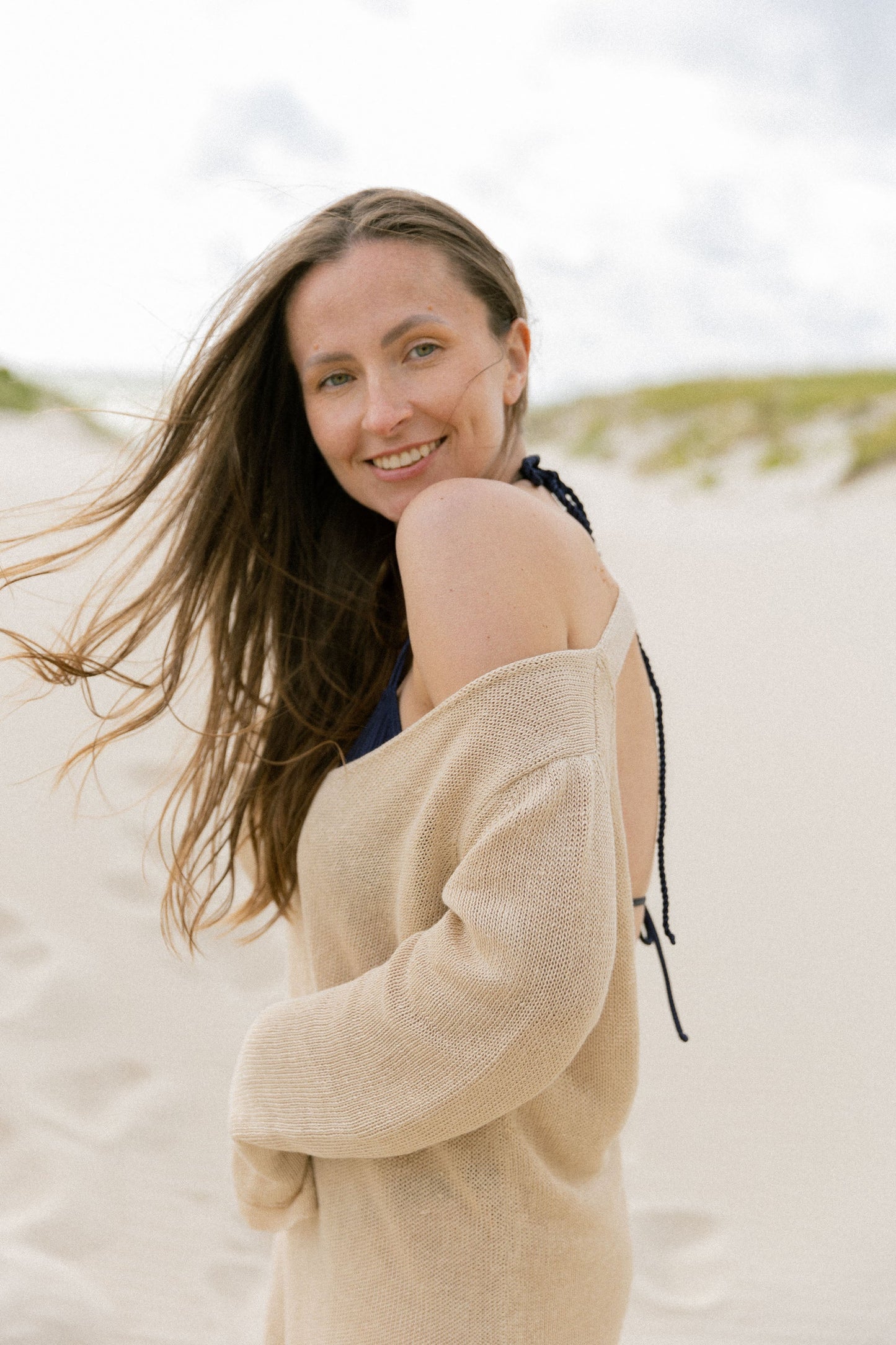 Mare 100% Leinen Langes Kleid Sand