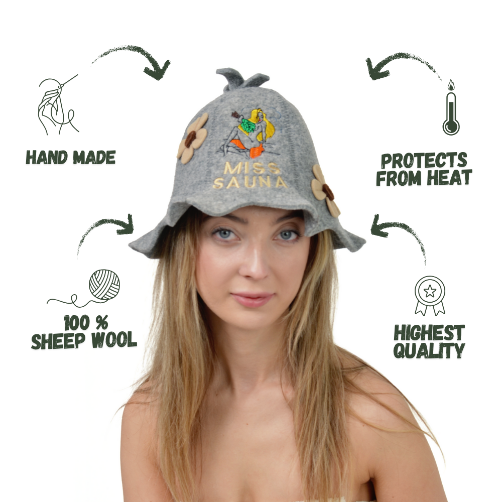 Sauna Hat ‘Miss Sauna’ 100% Wool