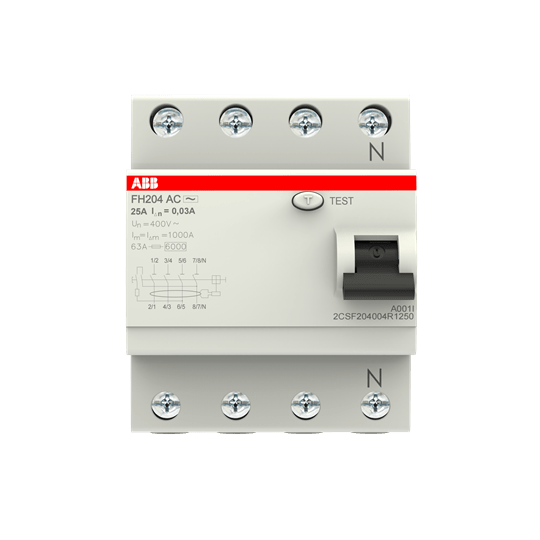 2CSF204004R1250 FH204 AC-25/0.03 Residual Current Circuit Breaker 4P AC type 30 mA