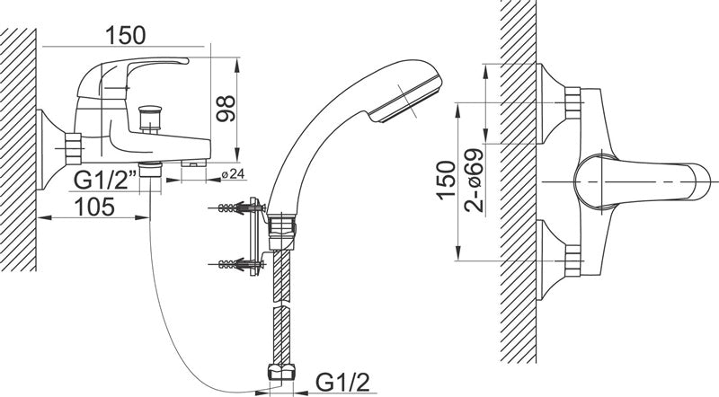 Bateria wannowa z zestawem natryskowym Elba BEL11