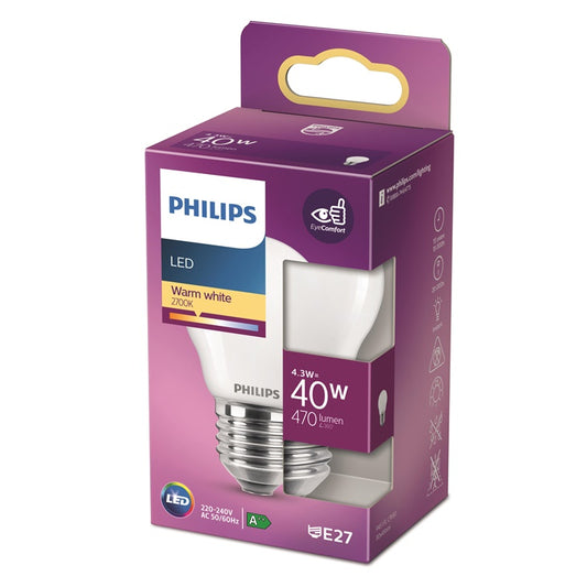 Żarówka Philips LED, P45, E27, 4,3 W, 470 lm, 2700 K