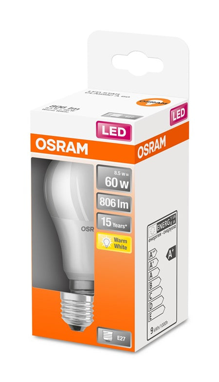 LEMPUTĖ OSRAM LED, A60, E27, 8,5 W, 806 lm, 2700K