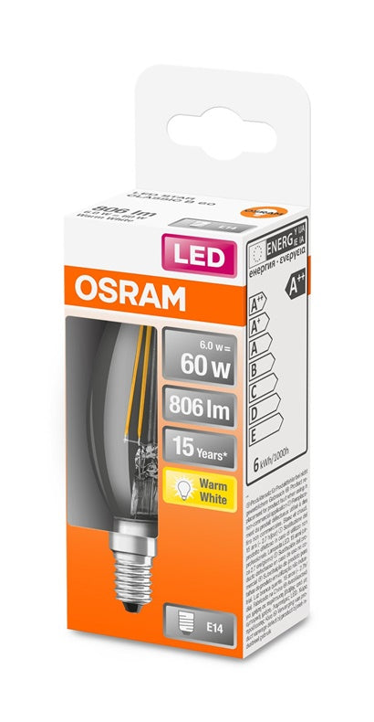 Żarówka LED Osram Filamentowa, B35, 6W, E14, 2700K, 806lm