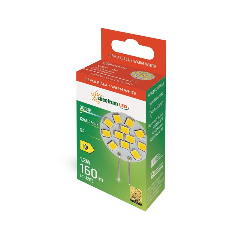 Żarówka Spectrum LED, G4, ciepła biel, G4, 1.2 W, 160 lm