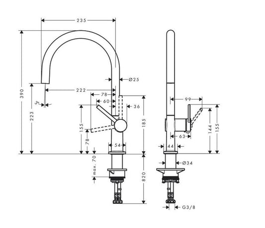 Bateria kuchenna Hansgrohe TALIS M54 72804670, czarna
