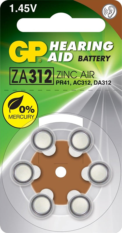 Baterie GP ZINC AIR ZA312F/PR41, 1,45V, 6 szt.