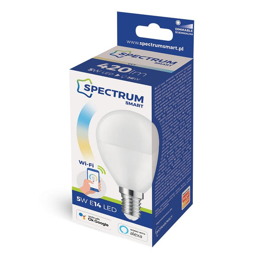 INTELIGENTNA ŻARÓWKA LED, P45, SMART WIFI, 5W, E14, CCT+DIM, FR