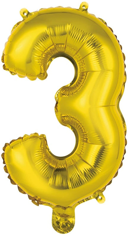 Balon cyfra 3, złoty, 1 szt.