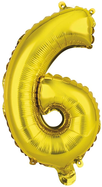 Balon cyfra 6, złoty, 1 szt.
