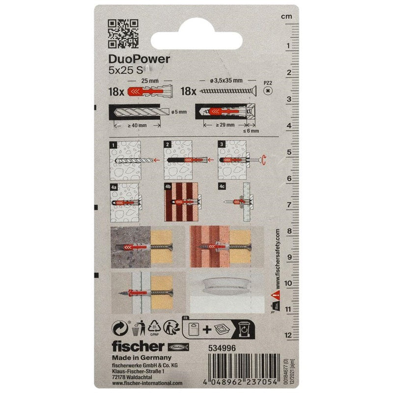 Kaištis Fischer DuoPower, 25 mm x 5 mm, 18 vnt.