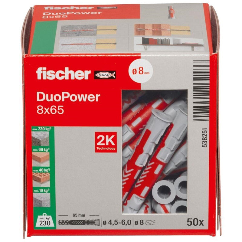 Kołek Fischer DuoPower, 65 mm x 8 mm, 50 szt.