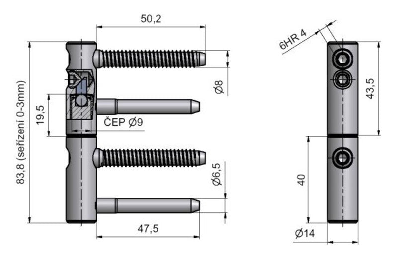 Zawias do drzwi TKZ Polna 96 265 530, 1.4 cm x 8.3 cm, szary