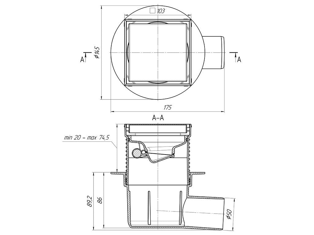 DUŠ TRAP SAUS ĮKLIJUOJ PLYTEL 10X10 REG