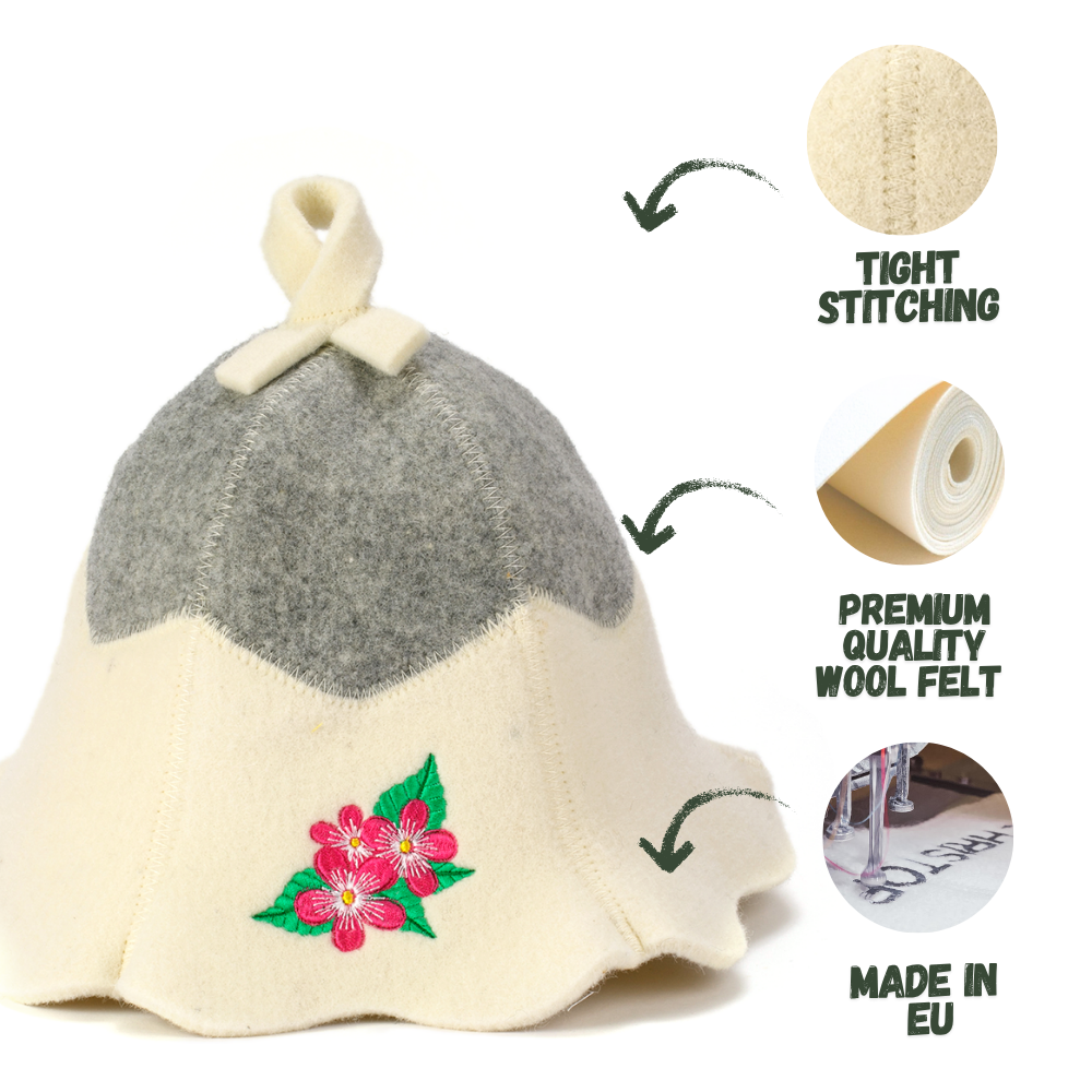 Sauna Hat 'Flowers' 100% Wool