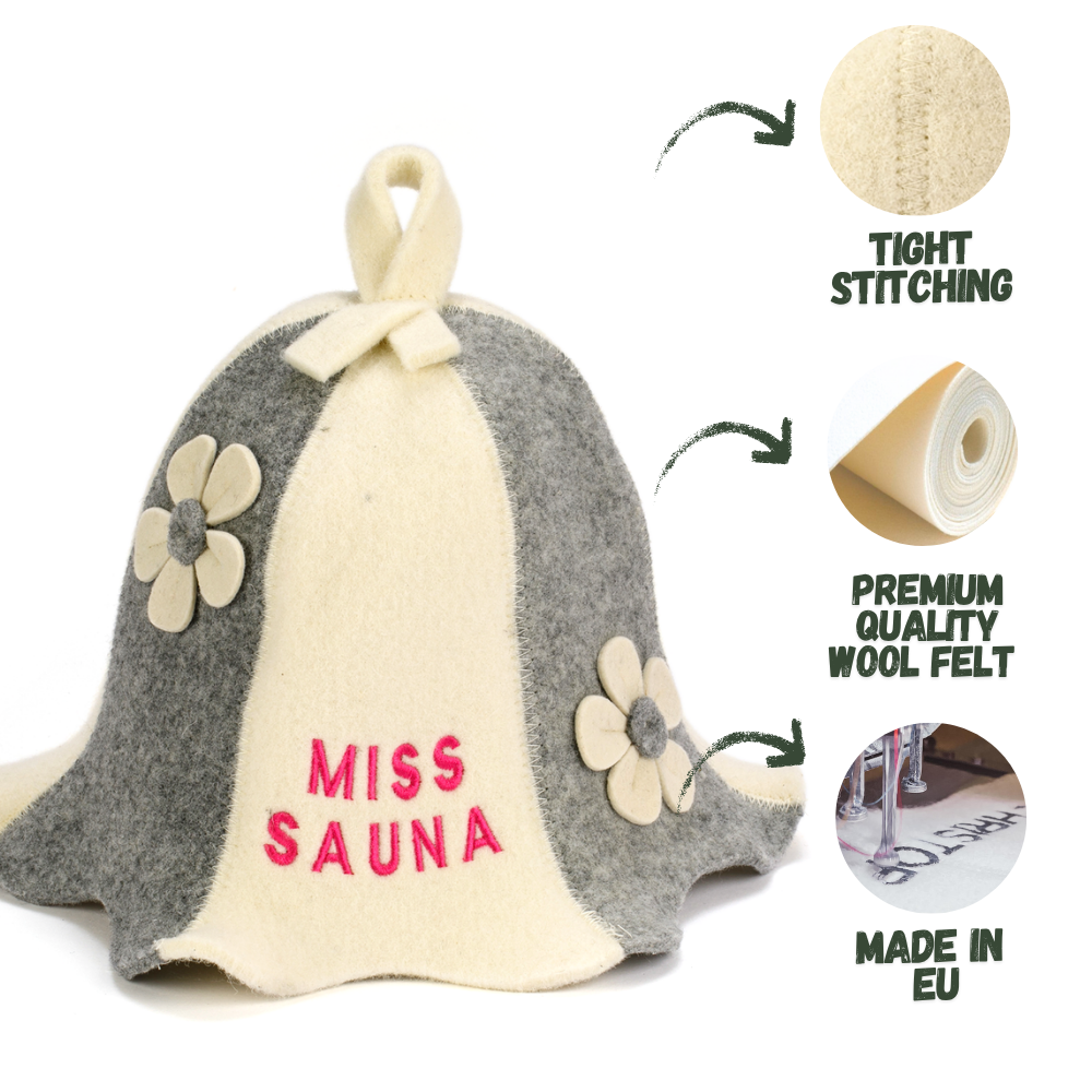 Sauna Hat ‘Miss Sauna’ 100% Wool