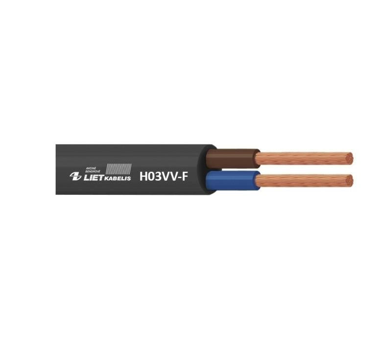 Kabel Lietkabelis H03VV-F, 2 x 0,75 mm², czarny