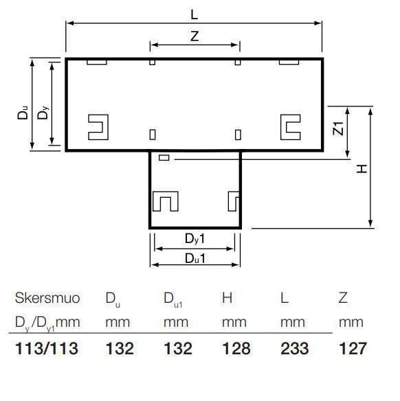 Drenažo vamzdžių trišakis Wavin, Ø 113/113 mm, 90°