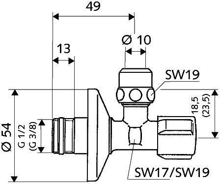 Zawór kątowy 049070699, 1/2" x 10 mm